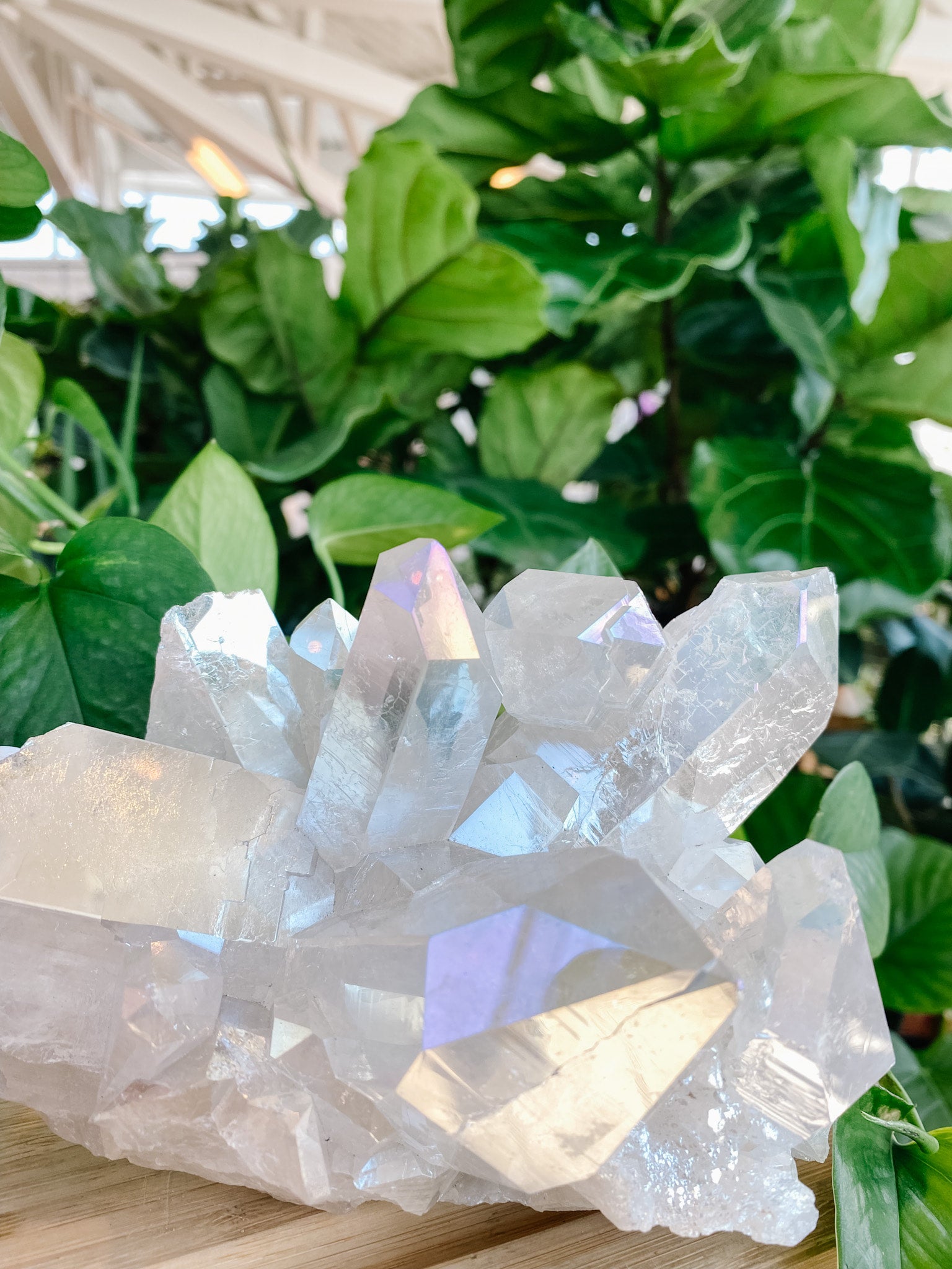 Natural Angel Aura Quartz Crystal Point – 80-100g Rainbow Witch Cluster For Healing & Home Decor